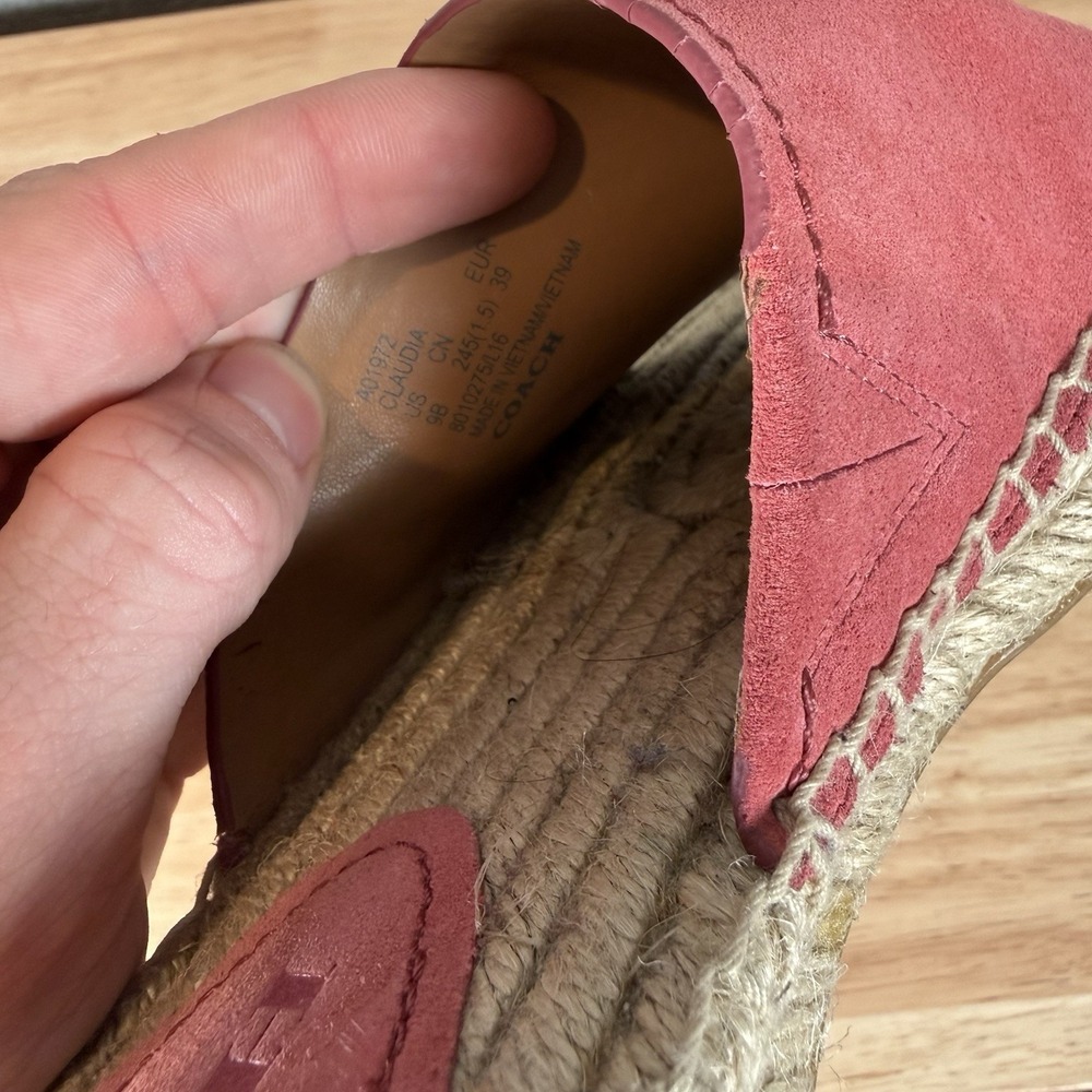 Coach Women's Claudia Pink Suede Leather Slide Espadrille Sandals 9 - Picture 8 of 8